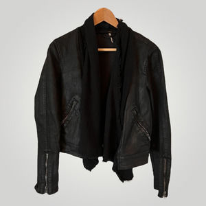 Free People Black Denim Jacket with Built-in Scarf - 6